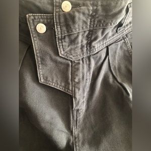 100% navy loom cotton and vintage inspired pleated high wasted overall Levi pant